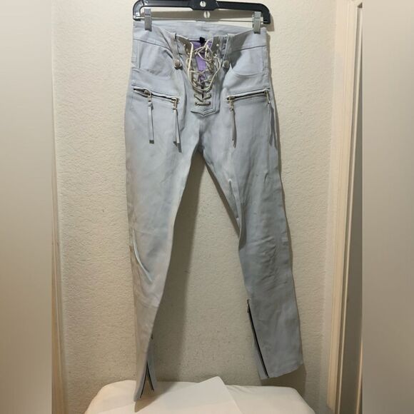 UNRAVEL Streetwear Lipstick Leather Lace Up Pants Gray Ben Taverniti - Picture 2 of 13